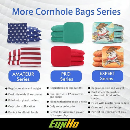 EunHo Dual Sided Cornhole Bags Regulation Set of 8 Professional Cornhole Bean Bags Slick and Stick for Tossing Game-All Weather