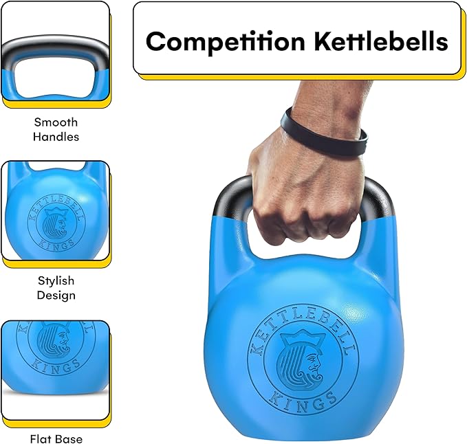 Kettlebell Kings Competition Kettlebells Weight (33mm handle) 4-32 KG | Hand weights Workout Gym Equipment & Strength training sets for Women & Men | Weights set for Home Gym