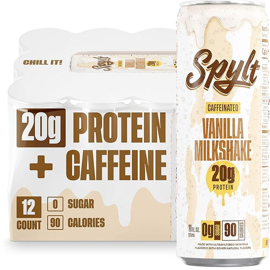 High Protein Vanilla Milkshake with 60mg Caffeine & 20g Protein - 90 Calories, Ready to Drink