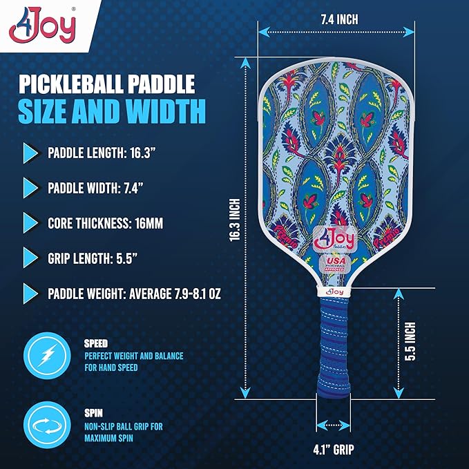 4Joy Pickleball Paddle Premio Series - Thermoformed Premium T700 Carbon Fiber Pickleball Paddless - Professional Pickleball Rackets for Women & Men - 16mm Honeycomb Core - USAP Approved
