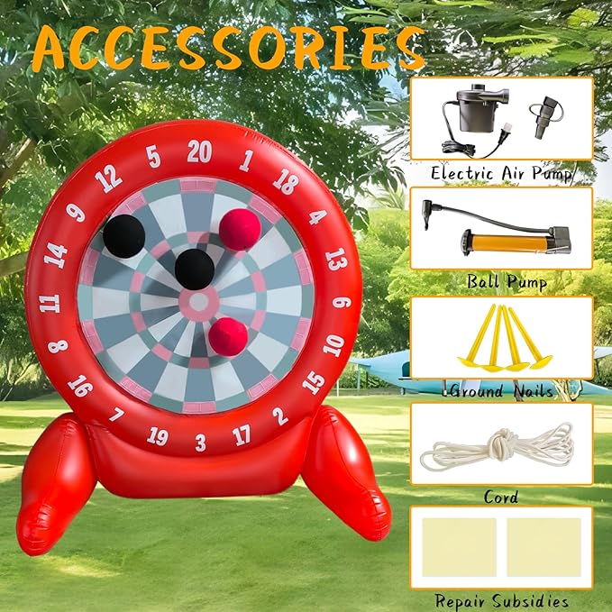 6.4ft Inflatable Giant Kick Darts, Jumbo Outdoor Soccer Target Dartboard, Big Carnival Games for Family, Friends, Giant Outdoor Games, Oversized Dart Board Yard Lawn Game