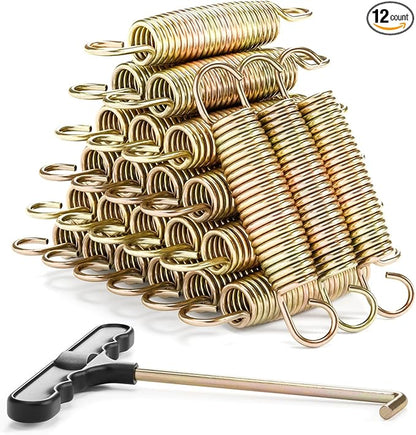 3.5"-8.5" Trampoline Springs, Heavy Duty Stainless Steel Trampoline Accessories with Swivel & Straight Hooks, Universal Trampoline Replacement Parts Includes T-Hook Tool, 12-48 Pack