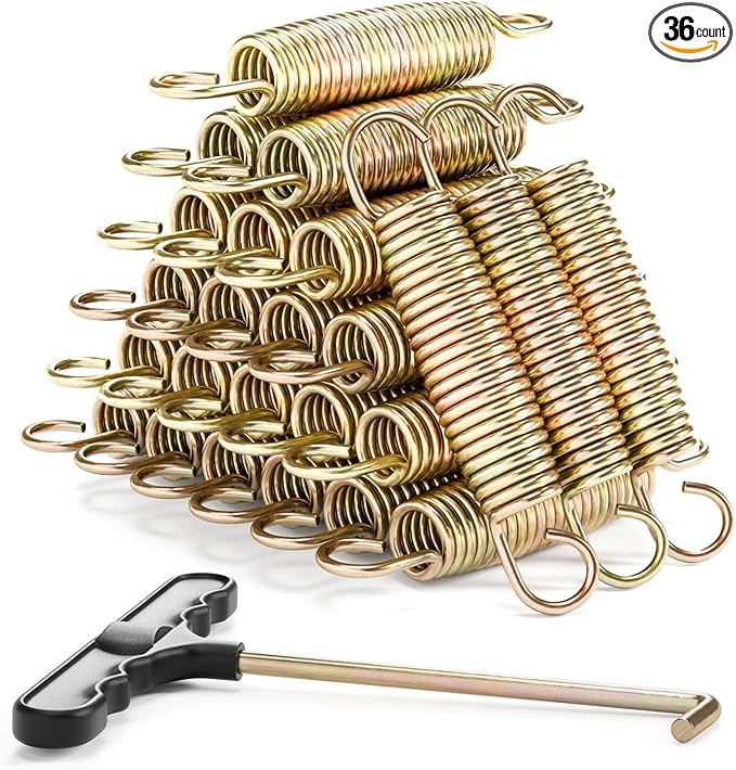 3.5"-8.5" Trampoline Springs, Heavy Duty Stainless Steel Trampoline Accessories with Swivel & Straight Hooks, Universal Trampoline Replacement Parts Includes T-Hook Tool, 12-48 Pack