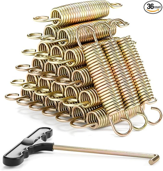3.5"-8.5" Trampoline Springs, Heavy Duty Stainless Steel Trampoline Accessories with Swivel & Straight Hooks, Universal Trampoline Replacement Parts Includes T-Hook Tool, 12-48 Pack