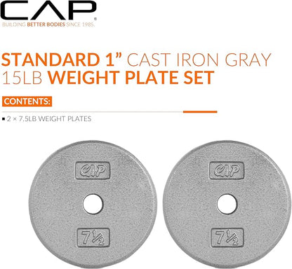 CAP Barbell Standard 1-Inch Cast Iron Weight Plates - Singles & Sets | 1.25-50 lbs | Multiple Options