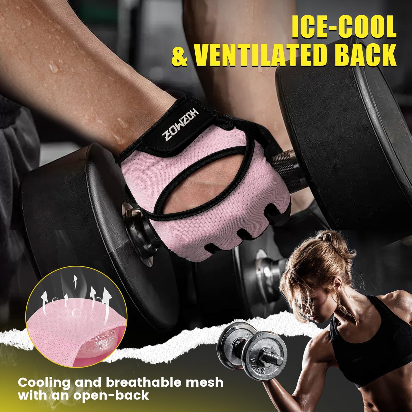 HOZMOZ Ventilated Weight Lifting Gloves, Thick Padded Workout Gym Gloves with Full Palm Protection