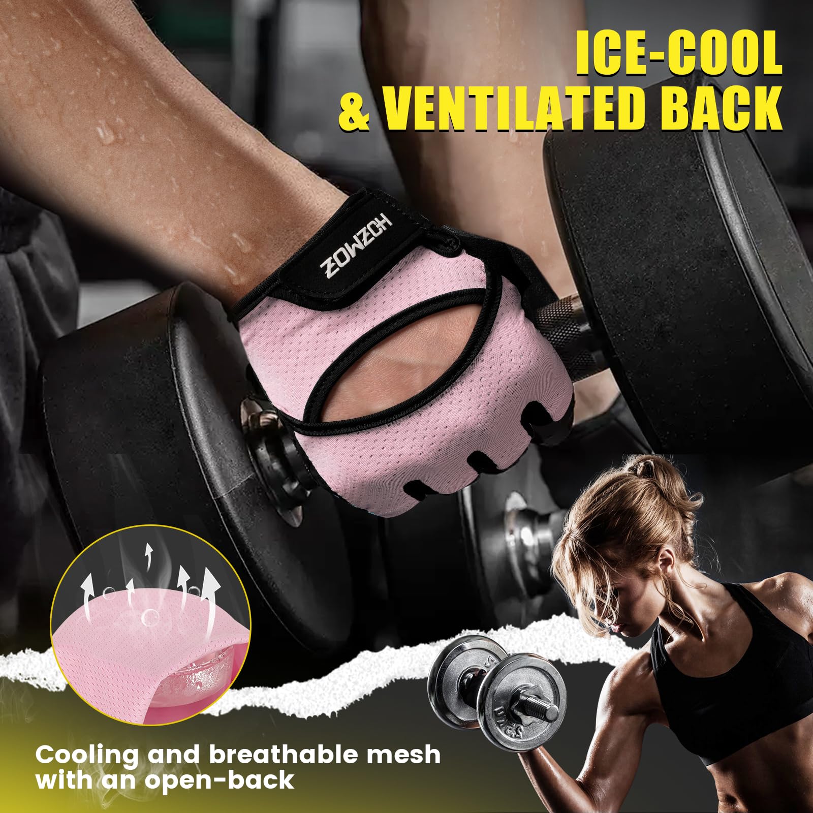 HOZMOZ Ventilated Weight Lifting Gloves, Thick Padded Workout Gym Gloves with Full Palm Protection