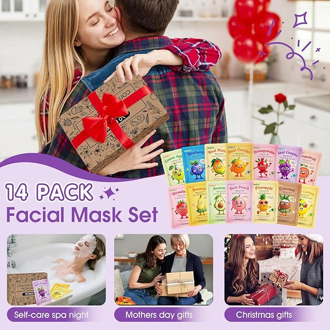 70 Pack Collagen Hydrating Face Masks Skincare for Women, Cute Fruit Face Mask Skin Care for Kids Teens, Bulk Sheet Facial Masks Set for All Skin Types, Spa Party Supplies for Girls, Birthday Gifts