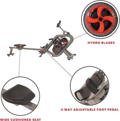 Sunny Health & Fitness Elite Water Rowing Machine with High Dynamic Resistance Vertical Tank, Low-Impact Full-Body Workout and Optional Free SunnyFit App Connectivity