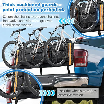 52" Tailgate Bike Pad, 3-in-1 Universal Outdoors Protection Pad Up to 5 Mountain Bikes and Road Bicycles, Thickened Tailgate Cover with Tool Pockets Scratch Shield and Locking