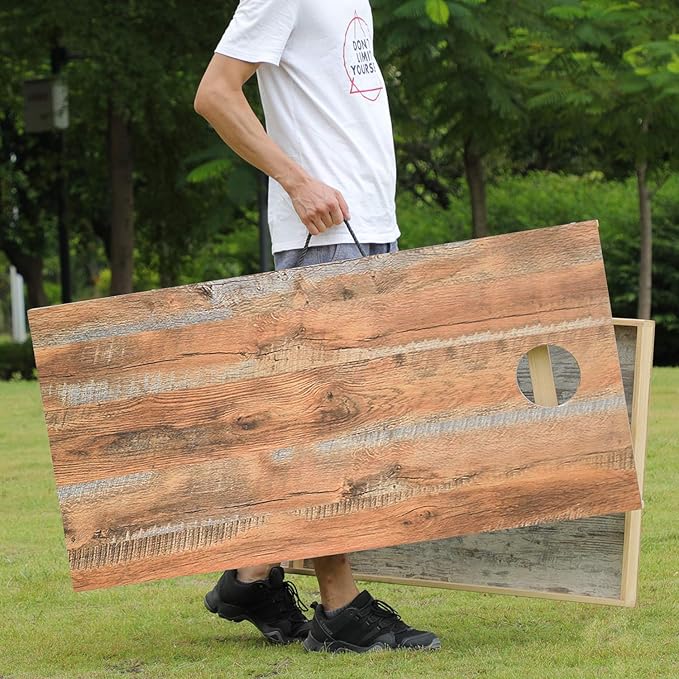 Solid Wood Premium Cornhole Game Set, Bean Bag Toss Game for Tailgate, Outdoor, Backyard - Professional Portable Cornhole Boards & Set of 8 Cornhole Bean Bags (Junior, Tailgate, Regulation Size)