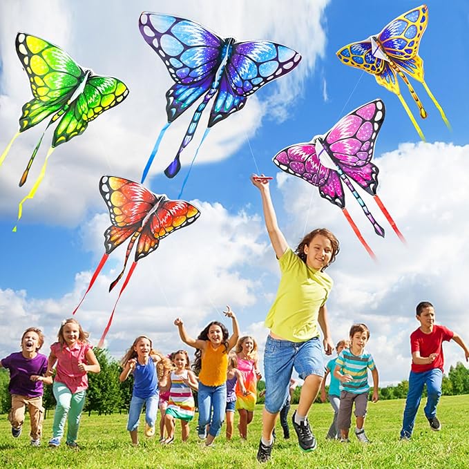 5 Pack Kites for Kids & Adults, Rainbow Butterfly Kite Delta Kites for Kids Age 4-8 8-12, Easy to Fly for Beginners, Easy to Assembled Colorful Kite for Beach Outdoor Toy Games & Family Trip