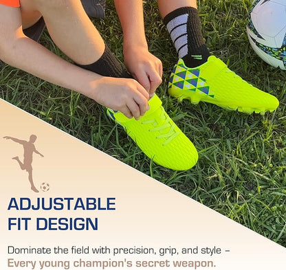 Soccer Cleats for Kids & Youth | Lightweight Football Shoes for Firm Ground | Durable Girls & Boys Soccer Cleats with Non-Slip Sole | Comfortable Soccer Boots | Unisex Size 11-6