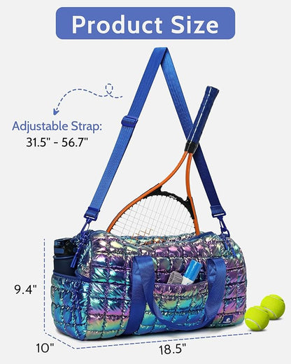 Quilted Duffel Bag for Women, Puffer Gym Duffle Bag with Shoe Compartment Lightweight Large Crossbody Sport Travel Bag Tote Nebula