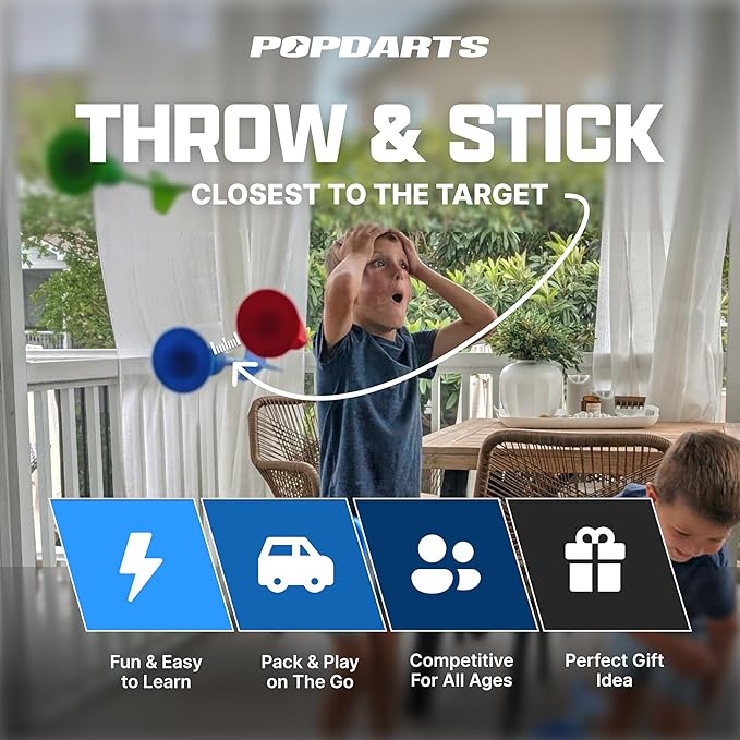 Popdarts Game Rookie Pack – Beginner-Friendly Suction Cup Dart Game for Kids, Families, and New Players | Indoor & Outdoor Target Toss Game | Fast Setup, Durable, Simple Rules, and Fun for All Ages!