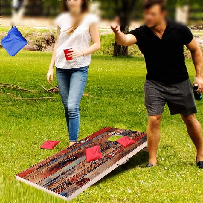 Solid Wood Vintage Cornhole Game Set, Two 4'x2'Cornhole Boards, 8 Cornhole Bags for Indoor and Outdoor Toss Games Competitions, Tournaments