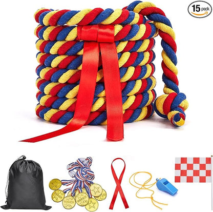 Tug of War Rope for Kids and Adults, Outdoor Games - Family Reunion, Birthday Party, Summer Yard Games - Camping, Picnic, Carnival - Team Building (Tricolor, 40FT)