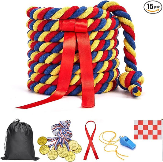 Tug of War Rope for Kids and Adults,Outdoor Field Day Family Reunion Birthday Party, Summer Outside Yard Backyard Lawn, Camping Picnic Carnival Games,Team Building (Tricolor, 20FT)
