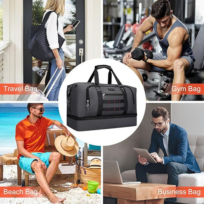 WITZMAN Travel Duffle Bags for Men Weekender Bags with Toiletry Bag Sets Carry On Overnight Bag 55L （B696 Silvery Grey）
