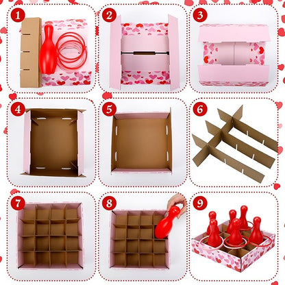 Wettarn Valentine Bottle Toss Game Valentine‘s Day Games Ring Toss with Pink Red Hearts Box 6 Plastic Bottles and 6 Throw Rings for Outdoor Bridal Shower Wedding Activity Party