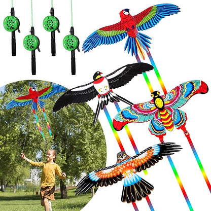 4Pcs Large Fishing Rod Kite for Kid Adults 23.62 Inch Vivid Swallow Parrot Phoenix Butterfly Kite Bulk, Easy to Fly, Kites for Adults Family in Spring Outdoor Beach Team Building