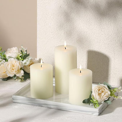 3x6 Inch White Pillar Candles Set of 3 - Decorative Unscented Pillar Candle, Long Burning Dripless Candle for Table Decor, Smokeless Large Pillar Candles for Wedding Table Decor