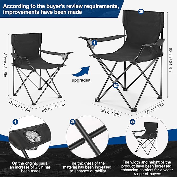 2 Pack Lightweight Camping Chairs, 300LBS Heavy-Duty Portable Folding Chairs with Carry Bag, Compact Design for Camping, Beach, Picnics, and Outdoor Event