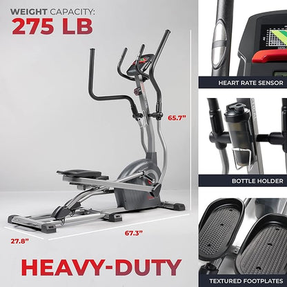 Sunny Health & Fitness Elliptical Trainer Machine w/Built-in Pulse Sensor, Low Impact Cardio Exerciser & Full-Body Cross Training for Home, Optional Free SunnyFit App Link & Electric w/300LB Load