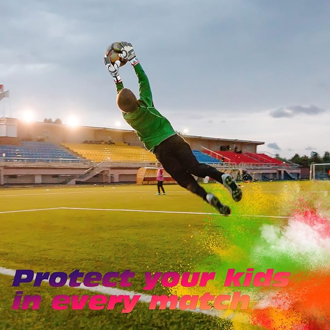 Sportout Kids Goalkeeper Gloves, Soccer Gloves with Double Wrist Protection and Non-Slip Wear Resistant Latex Material to Give Protection to Prevent Injuries