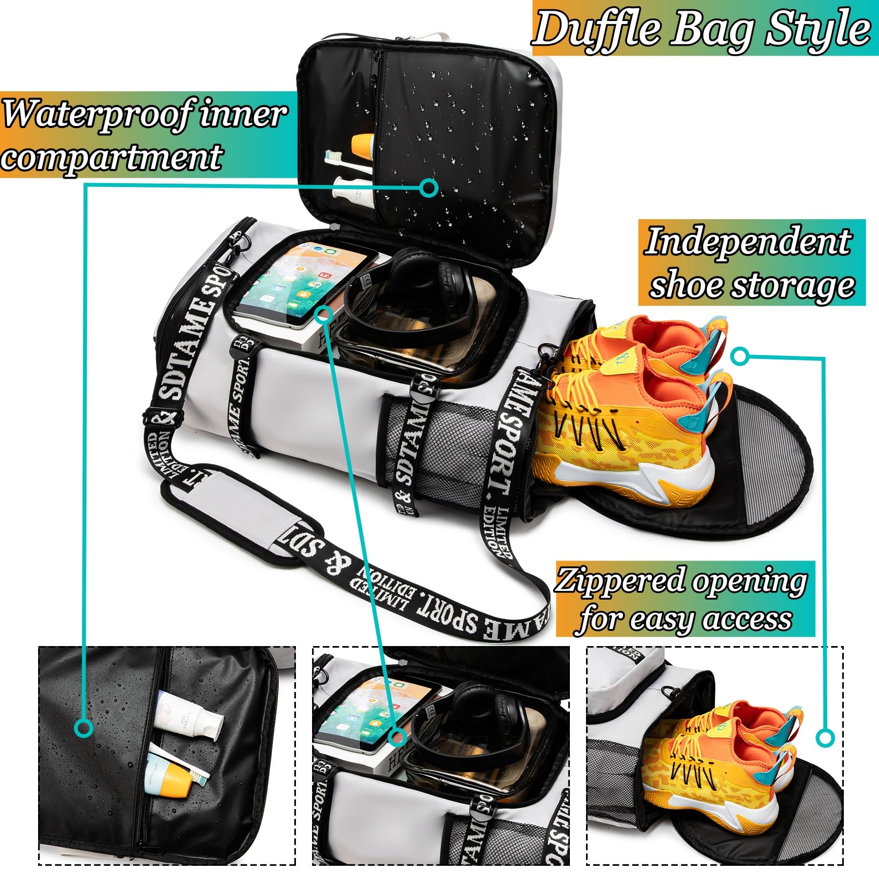 Gym Duffel Backpack with Shoe Pocket & Laptop Sleeve(Grey)