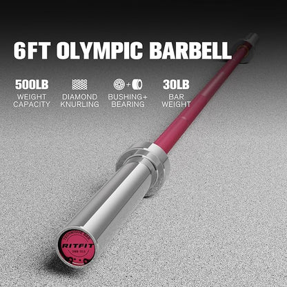 RITFIT Olympic Barbell 4ft/4.8ft/6ft - 2 Inch Weight Bar for Strength Training, Weightlifting, Squat, Deadlift, Bench Press, Curl, Overhead Press - 350lbs/500lbs Capacity