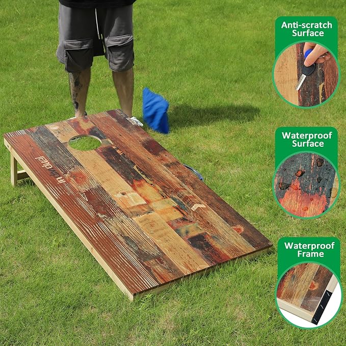 Solid Wood Premium Cornhole Game Set, Bean Bag Toss Game for Tailgate, Outdoor, Backyard - Professional Portable Cornhole Boards & Set of 8 Cornhole Bean Bags (Junior, Tailgate, Regulation Size)