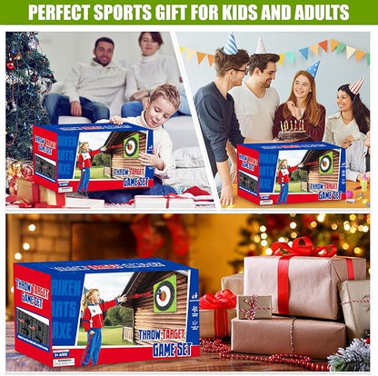 Axe Throwing Target Set for Backyard - Plastic Throwing Axes Game for Adults Kids - Bristle Target Wall-Mounted, 2 Throwing Axes, 2 Ninja Stars, 2 Darts Includes - Indoor Outdoor Yard Carnival Games