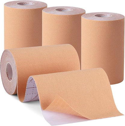 4 Rolls Kinesiology Tape, 4in x 5.5yd Extra Wide Breathable Muscle Support Adhesive Sport Tape for Knee Pain Relief, Latex Free Cotton Elastic Uncut Strips for Joints, Back, Ankle, Shoulder, Wrist