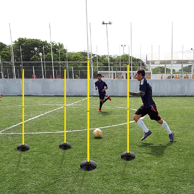 6FT Soccer Agility Poles with Rubber Base Detachable Speed Agility Stick Slalom Speed Training Pole Set for Sports