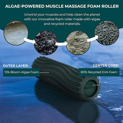 Oceanfoam Ripple Travel Foam Roller (11" x 3.35") Firm Mini Foam Roller for Physical Therapy, Deep Tissue Massage, Back Pain - High Density, Ergonomic Wave Textured - Yoga, Pilates, Exercise (Hunter)