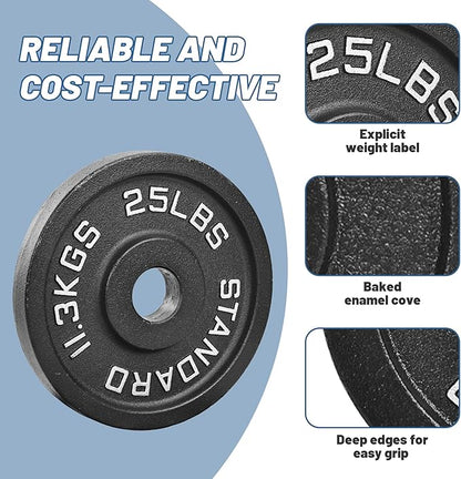 Professional-Grade Cast Iron Weight Plates | Dual-Hole Weight Plates with 2-Inch Bore | Ideal for Strength Training and Weightlifting | Multiple Weight Options Available