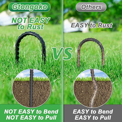 Gtongoko Trampolines Wind Stakes 16 Pack 12 Inch, 0.3 Inch Thick Heavy Duty U Shaped Rebar Tent Stakes Ground Anchors Galvanized Steel Safety Trampoline Anchors for Camping Tents, Soccer Goals