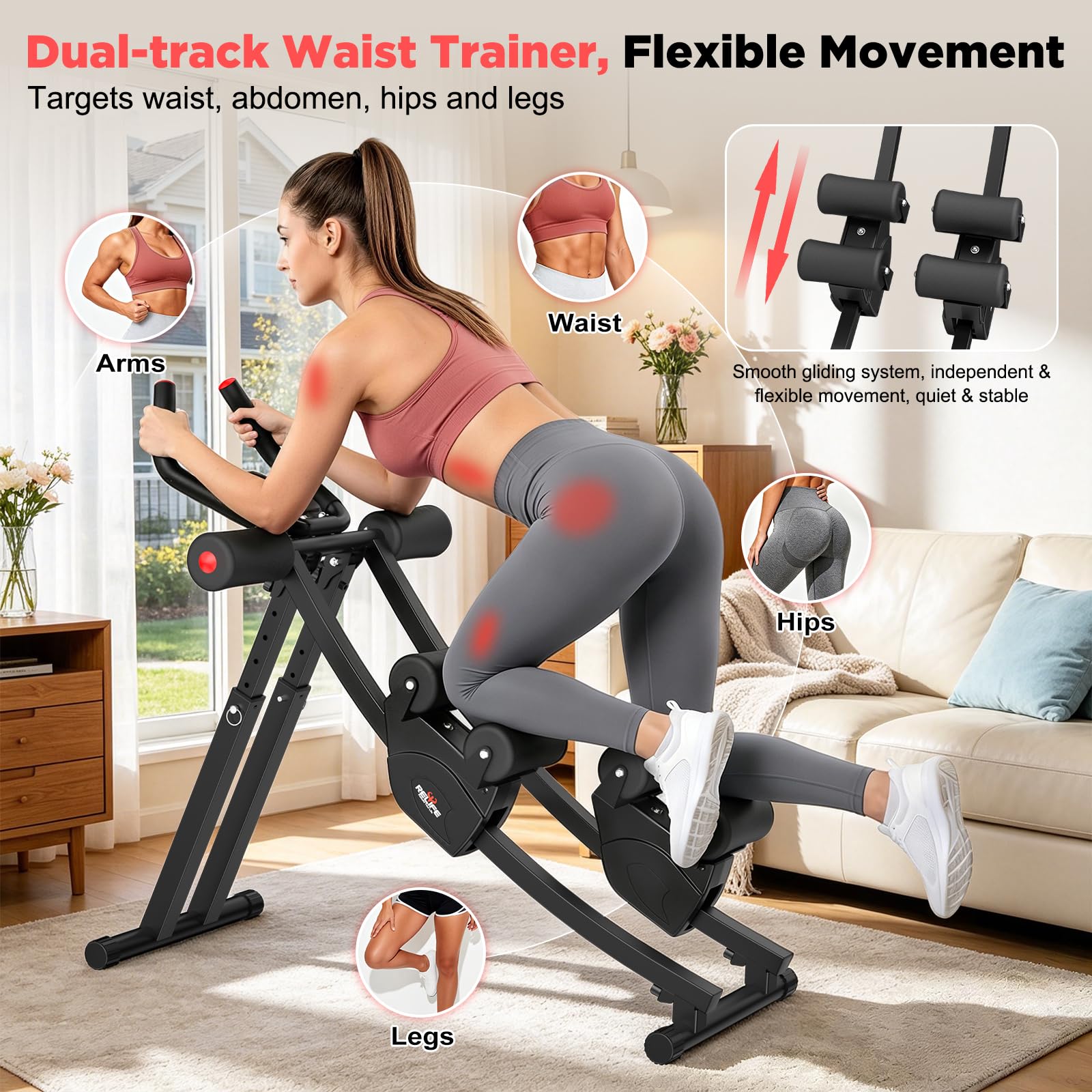 RELIFE REBUILD YOUR LIFE Dual Track Ab Machine, Exercise Equipment
