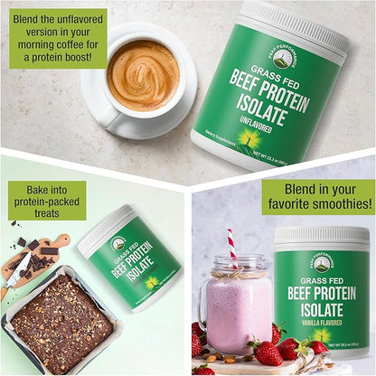 Grass Fed Beef Protein Powder - Lactose Free Great Tasting Beef Protein Isolate. Complete Animal Based Non Dairy Paleo Carnivore Supplement for Prime Muscle Building. No Whey. Unflavored