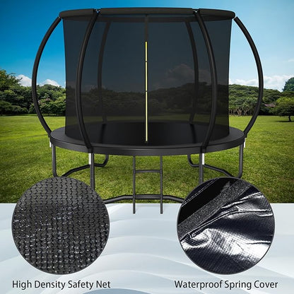 Trampoline 12FT 14FT 15FT 16FT for Kids/Adults - Outdoor Recreational with Enclosure Net Curved Poles and Ladder, Heavy Duty Anti-Rust Coating, ASTM Approval