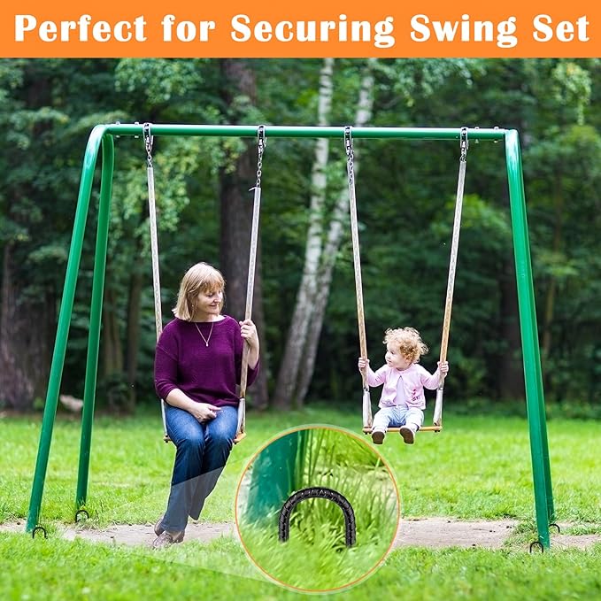 Trampoline Stakes Anchors 10-Pack Trampoline Accessories 12 Inch Wind Stake Heavy Duty High Wind Ground Anchor Galvanized Steel Tie Down Anchor Kit for Swing Set Soccer Goal (10Pcs, Black)