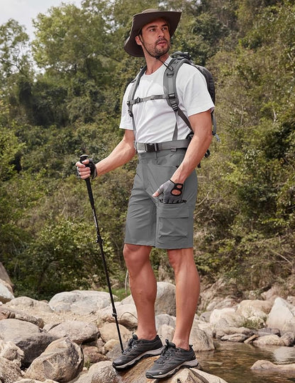 CRYSULLY Men's Hiking Cargo Shorts Outdoor Summer Lightweight Quick Dry Work Casual Shorts with 5 Zipper Pockets