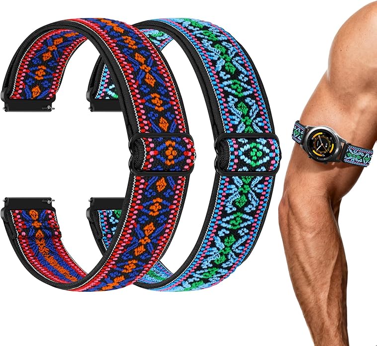 2 Pack Elastic Ankle/Arm Watch Bands Compatible with Garmin Venu 3/Venu 2/Vivoactive 4, Garmin Forerunner 570 47mm/265/255/255 Music, 22mm Sport Nylon Replacement Strap for Amazfit GTR 4/3/2