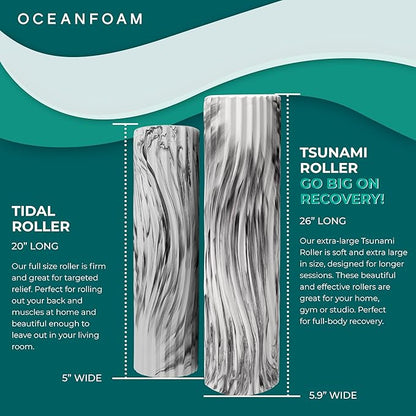 Oceanfoam Tsunami Roller (Black Marbled) - Soft, Textured Foam Roller for Physical Therapy, Back Pain, Excercise & Stretching - Wave Textured - Yoga, Athletics, Wellness - Extra-Large 26" x 5.9"