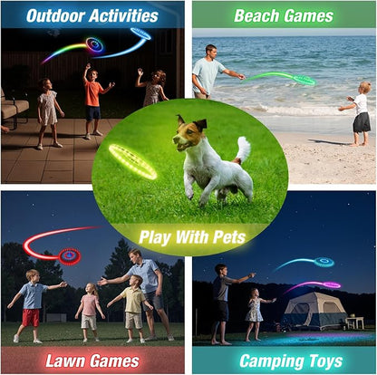 2 Pack Light up Flying Discs for Kids, 45 LEDs, 14 Lighting Modes, Rechargeable Glow in The Dark Flying Ring for Beach, Summer Camping, Outdoor Game, Sport Toys Gift for Teens Boys Adult