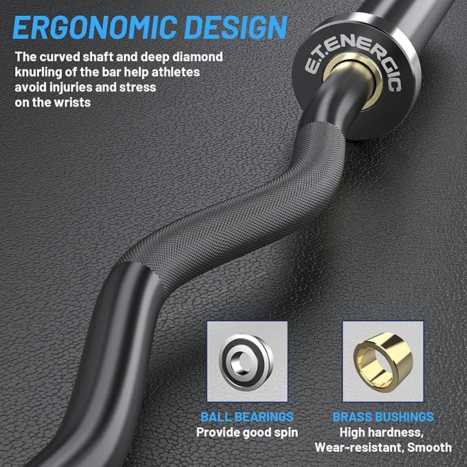 47" Olympic EZ Curl Bar 500-lbs Capacity Steel Barbell Suitable for 2" Weight Plates, 2-Inch Curl Bar for Weight Lifting,Hip Thrusts,Squat,Biceps-Home Gym Weight Bar