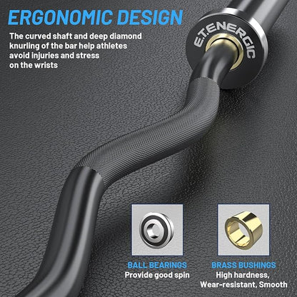 47" Olympic EZ Curl Bar 500-lbs Capacity Steel Barbell Suitable for 2" Weight Plates, 2-Inch Curl Bar for Weight Lifting,Hip Thrusts,Squat,Biceps-Home Gym Weight Bar