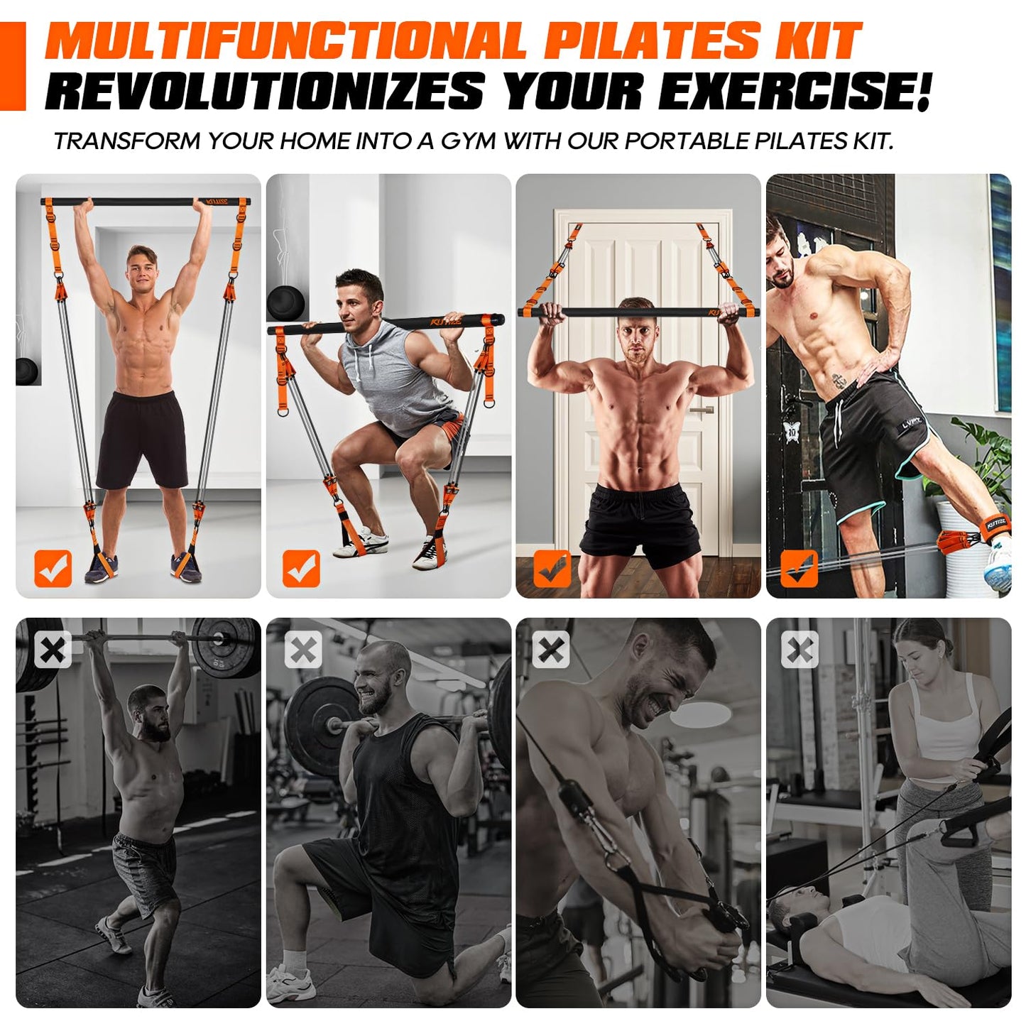 KUTIZE Pilates Bar Kit with Resistance Bands, Heavy Duty Pilates Equipment for Men, Training Bands