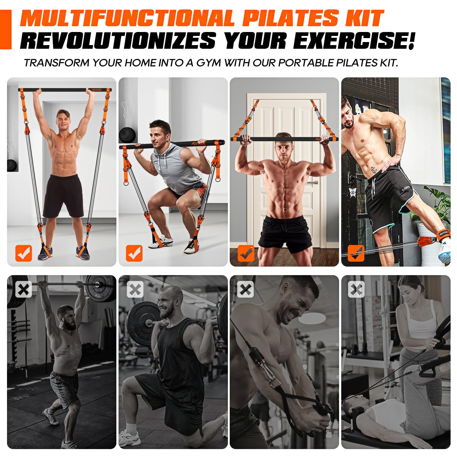 KUTIZE Pilates Bar Kit with Resistance Bands, Heavy Duty Pilates Equipment for Men, Training Bands
